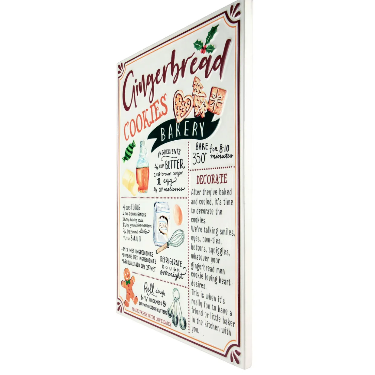 17.25" Gingerbread Christmas Cookies Recipe Metal Wall Plaque Sign