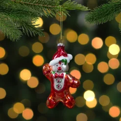 5" Gingerbread Man with Santa Hat Hanging Glass Christmas Ornament