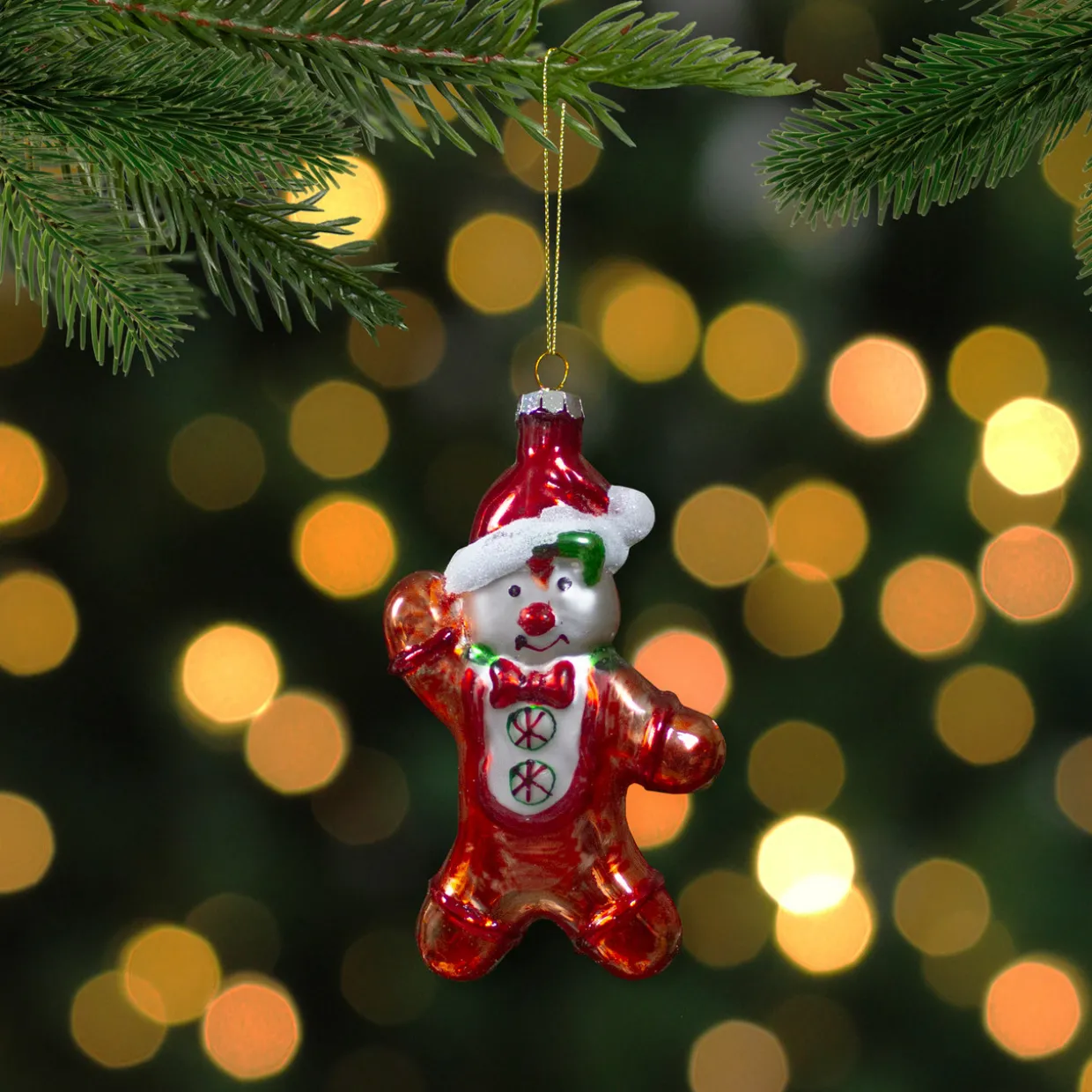5" Gingerbread Man with Santa Hat Hanging Glass Christmas Ornament