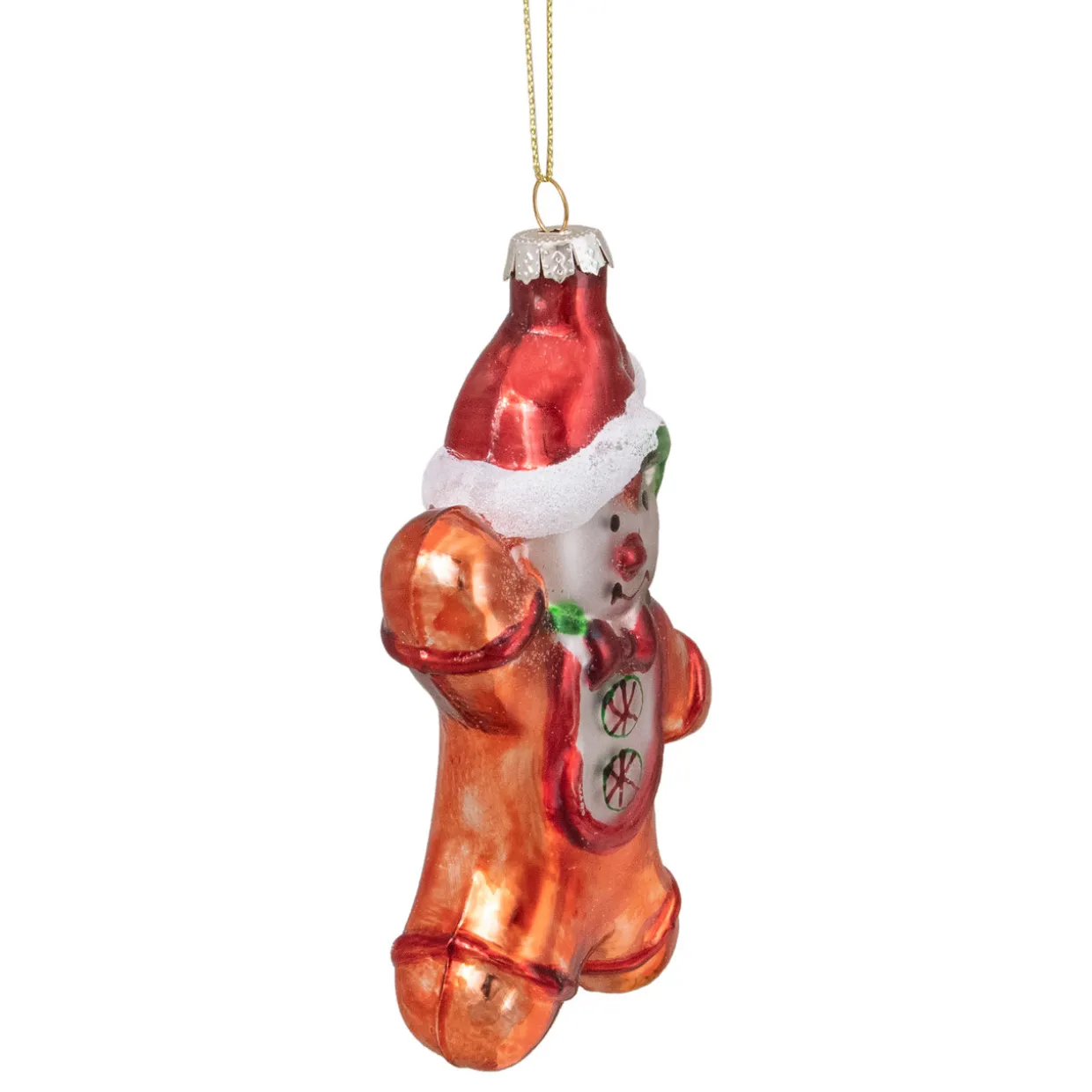 5" Gingerbread Man with Santa Hat Hanging Glass Christmas Ornament