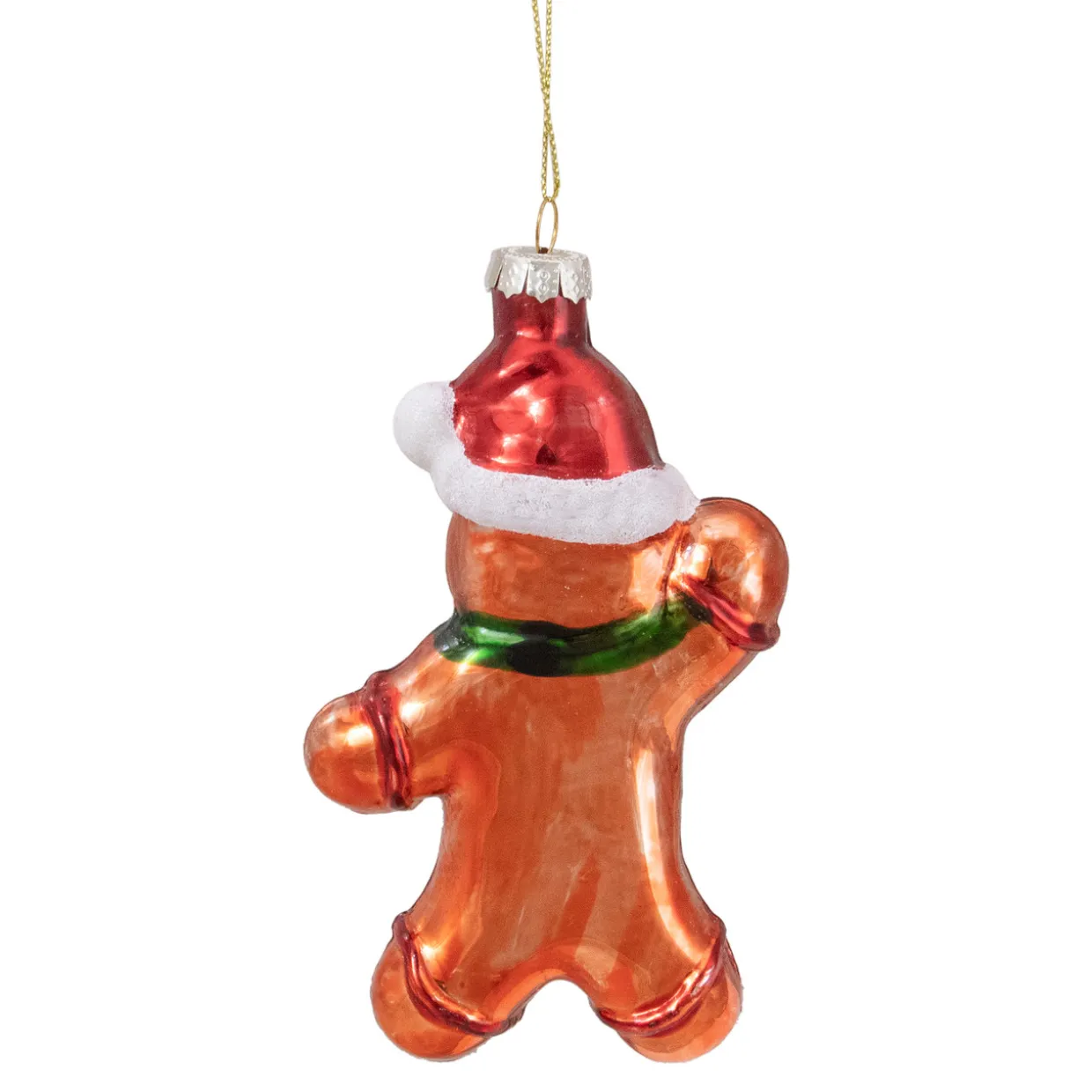 5" Gingerbread Man with Santa Hat Hanging Glass Christmas Ornament