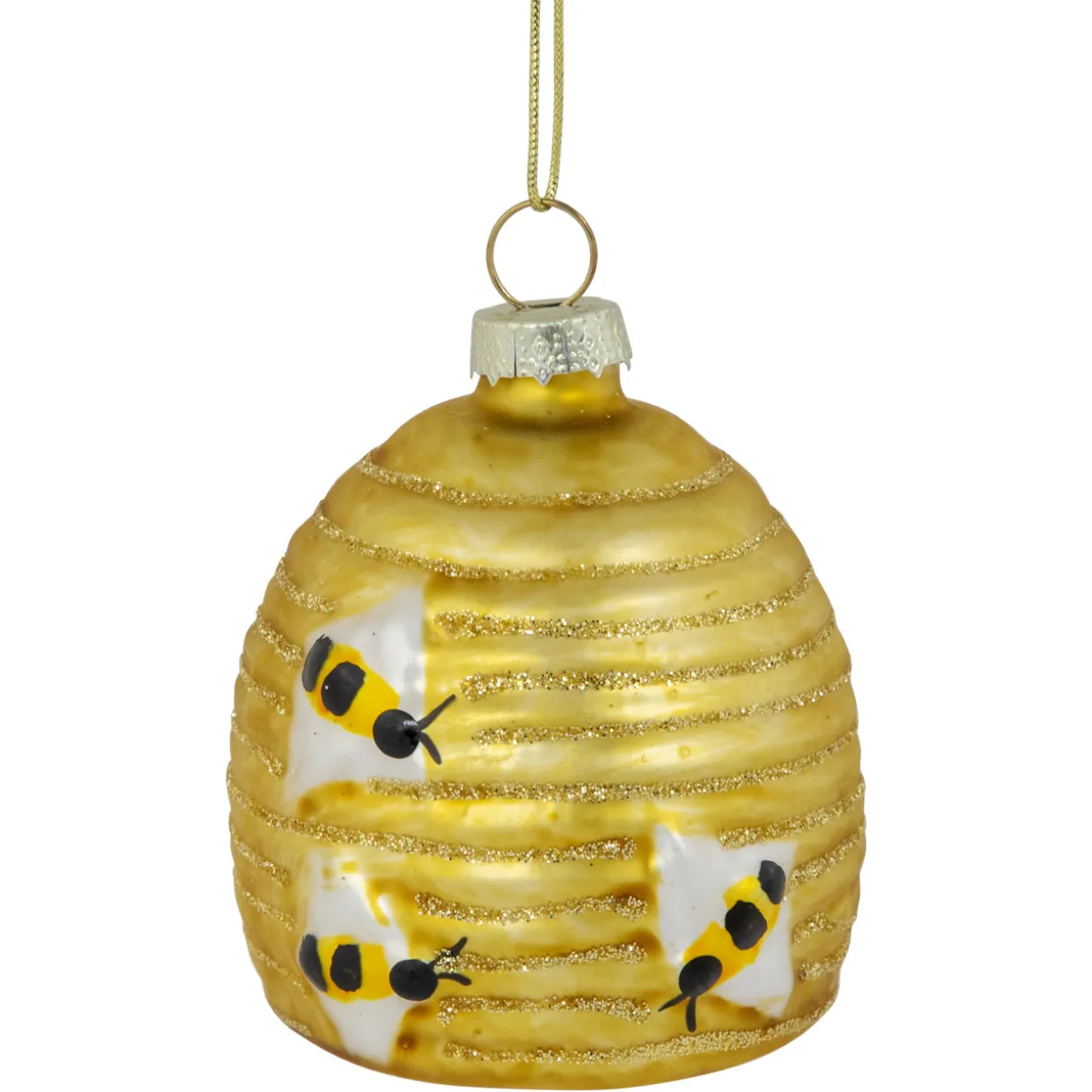 2.75" Glittered Beehive Glass Christmas Ornament