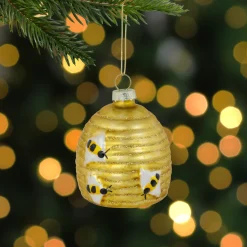 2.75" Glittered Beehive Glass Christmas Ornament