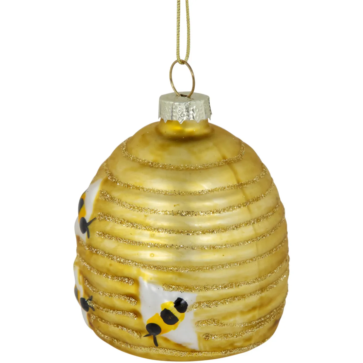 2.75" Glittered Beehive Glass Christmas Ornament