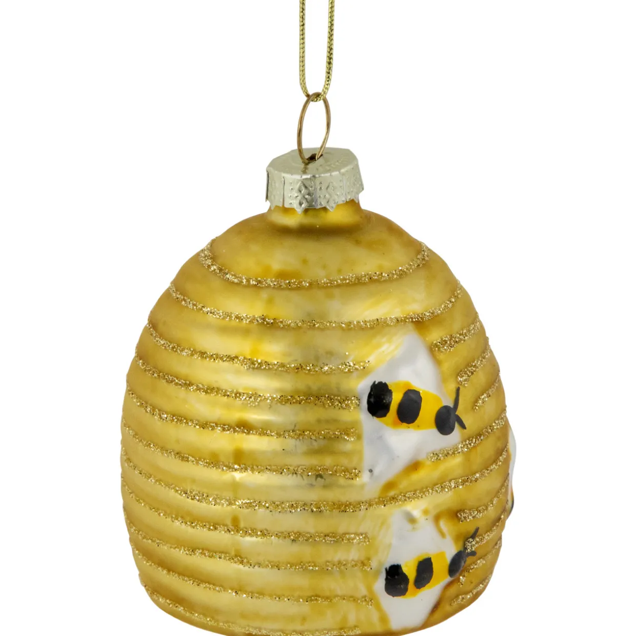 2.75" Glittered Beehive Glass Christmas Ornament