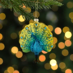 4.75" Glittered Blue and Gold Peacock Glass Christmas Ornament