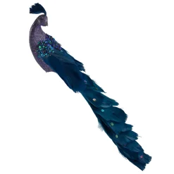 14.75" Glittered Blue and Green Peacock Christmas Clip-On Christmas Ornament