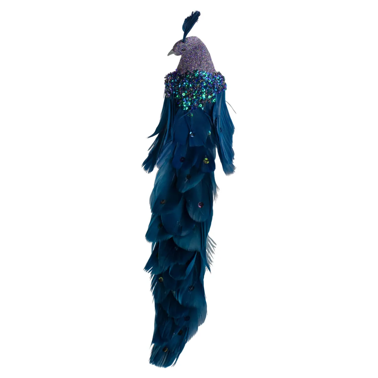 14.75" Glittered Blue and Green Peacock Christmas Clip-On Christmas Ornament