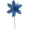 24" Glittered Blue Poinsettia Christmas Stem Spray
