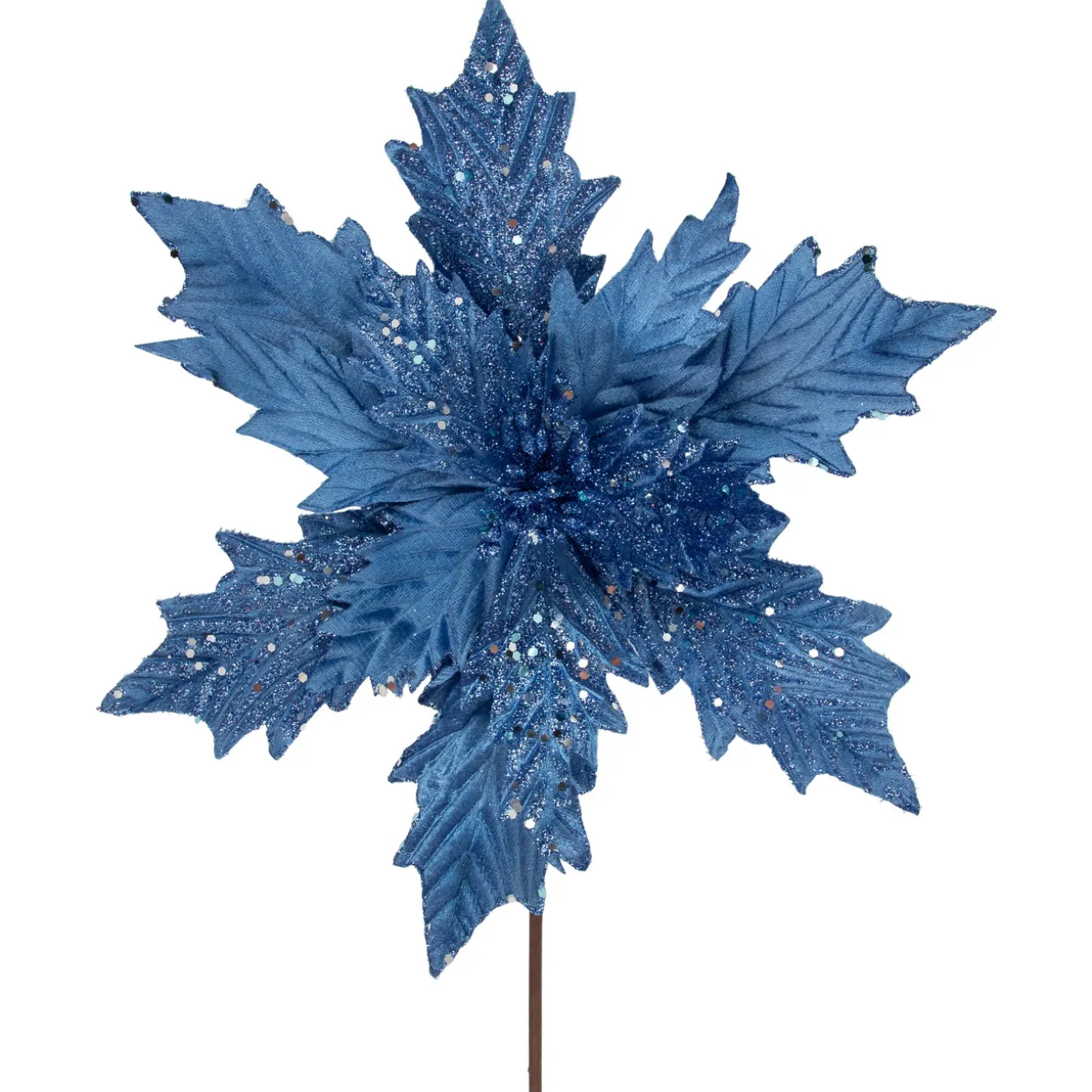 24" Glittered Blue Poinsettia Christmas Stem Spray