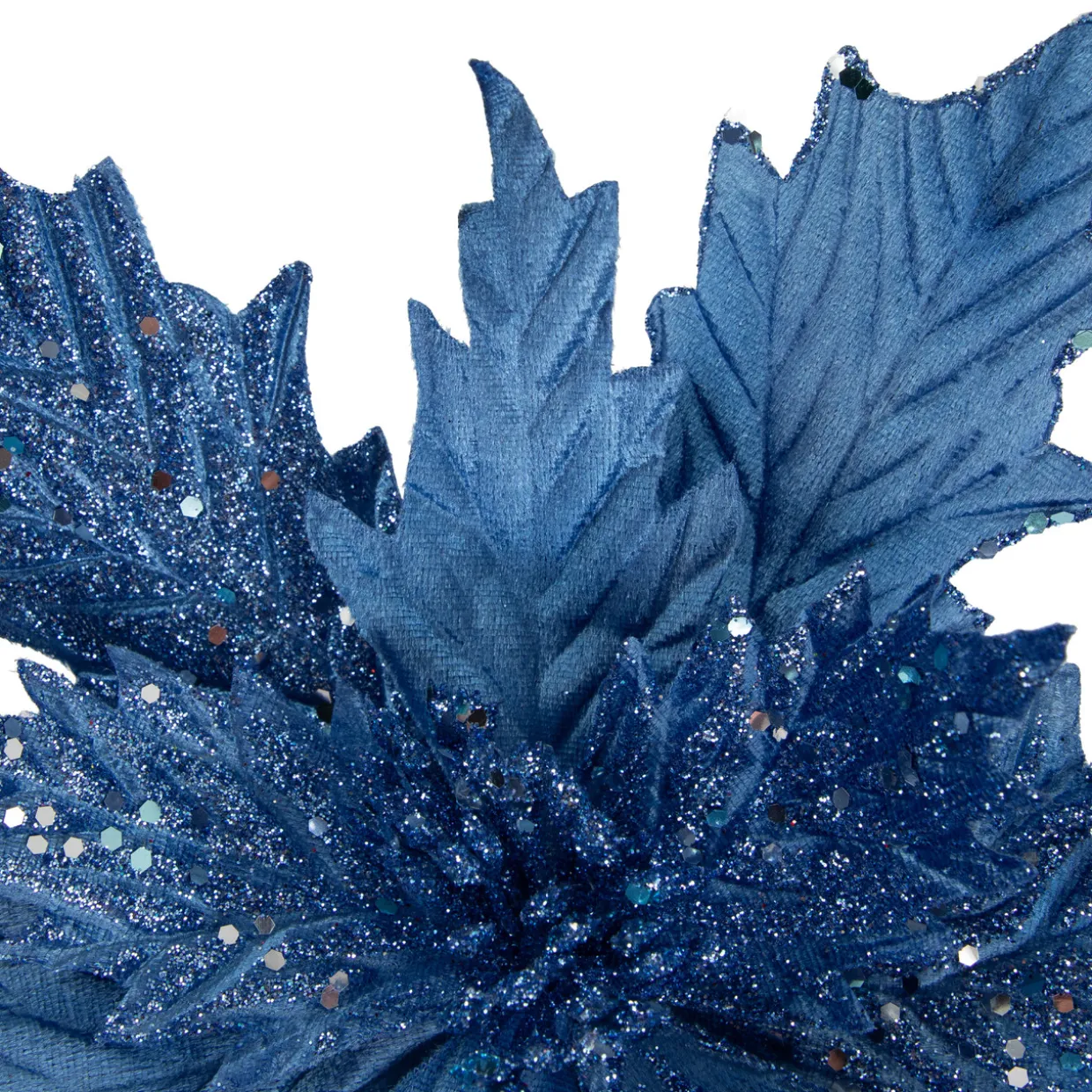 24" Glittered Blue Poinsettia Christmas Stem Spray