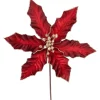 8" Glittered Burgundy Velvet Poinsettia Floral Christmas Pick Spray