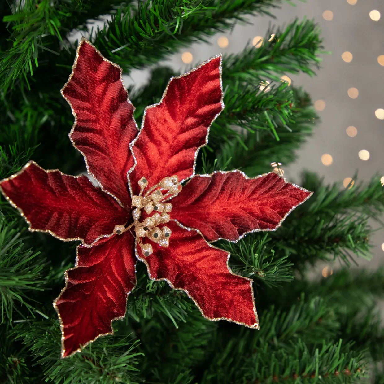 8" Glittered Burgundy Velvet Poinsettia Floral Christmas Pick Spray