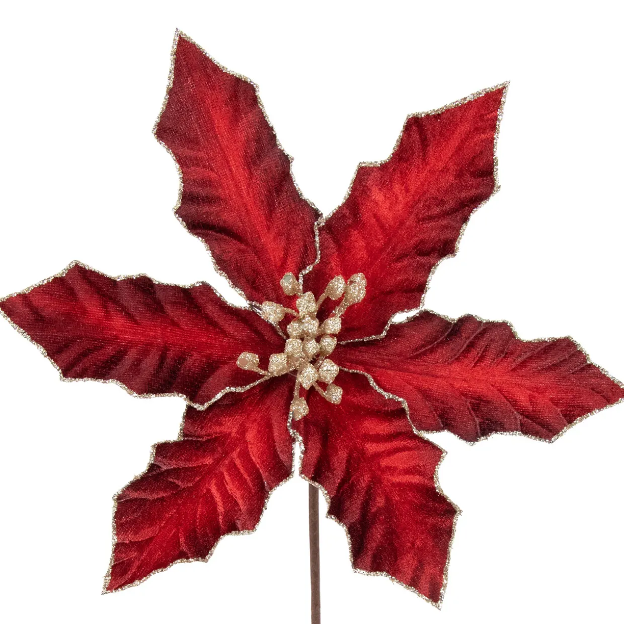 8" Glittered Burgundy Velvet Poinsettia Floral Christmas Pick Spray