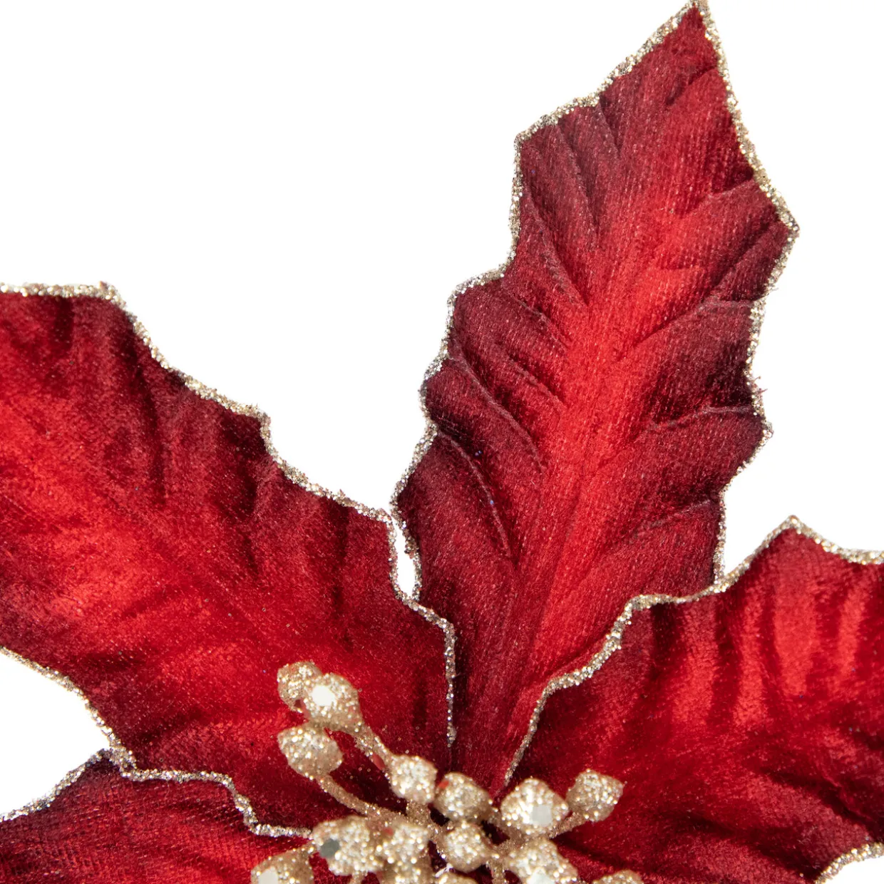 8" Glittered Burgundy Velvet Poinsettia Floral Christmas Pick Spray