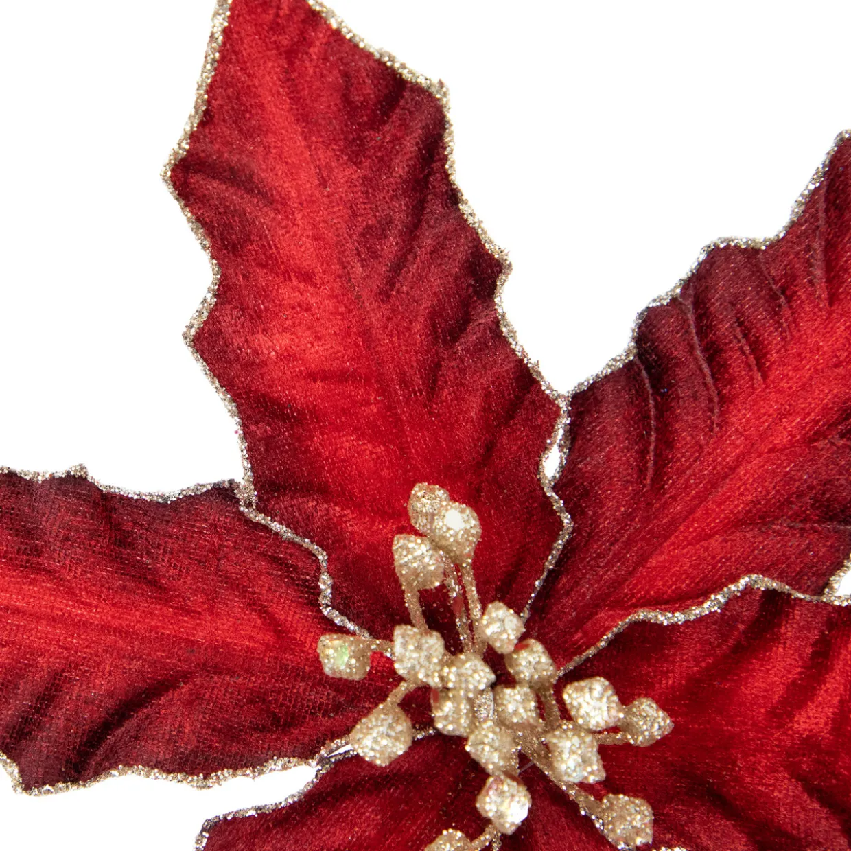 8" Glittered Burgundy Velvet Poinsettia Floral Christmas Pick Spray