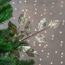 25.5" Glittered Champagne Gold Leaves Christmas Spray