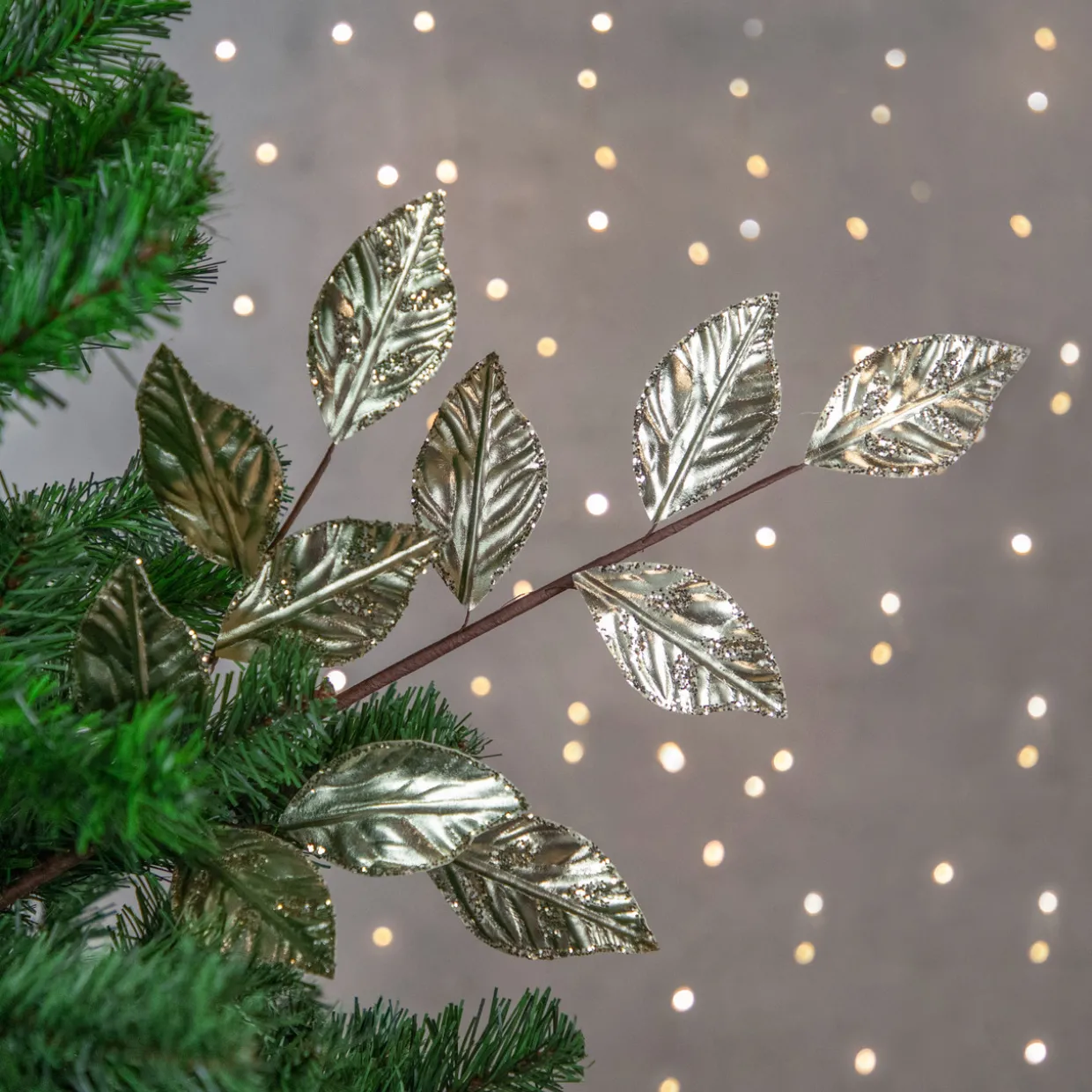 25.5" Glittered Champagne Gold Leaves Christmas Spray