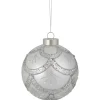 4" Glittered Cosmoid Silver Glass Christmas Ball Ornament