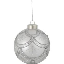 4" Glittered Cosmoid Silver Glass Christmas Ball Ornament