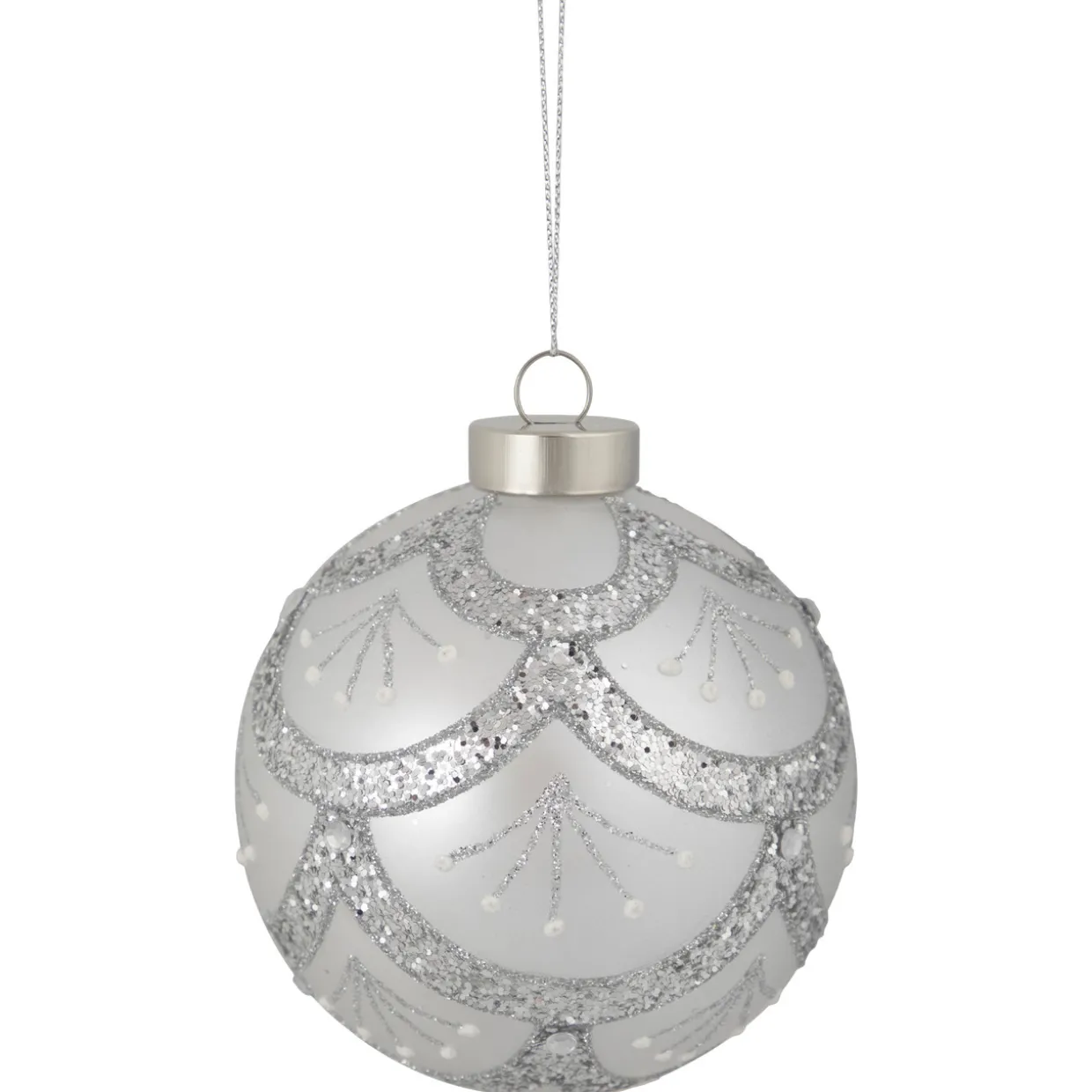 4" Glittered Cosmoid Silver Glass Christmas Ball Ornament
