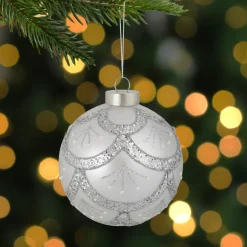 4" Glittered Cosmoid Silver Glass Christmas Ball Ornament