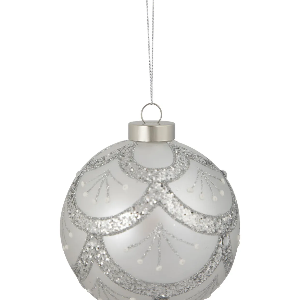 4" Glittered Cosmoid Silver Glass Christmas Ball Ornament