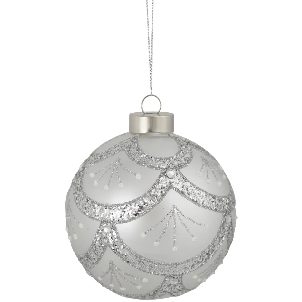 4" Glittered Cosmoid Silver Glass Christmas Ball Ornament