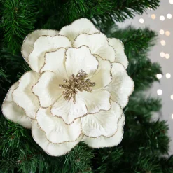 24" Glittered Cream Magnolia Christmas Stem Spray