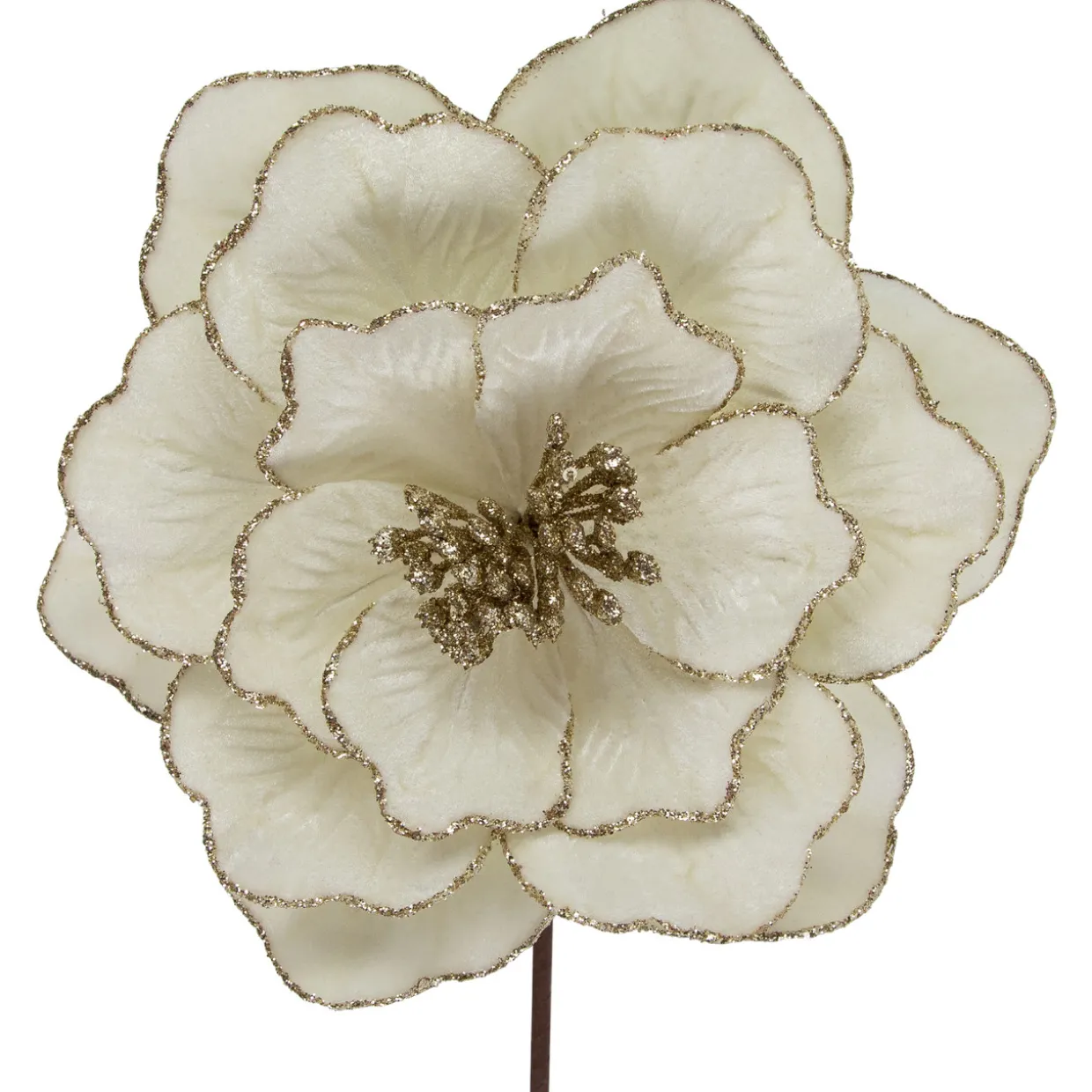 24" Glittered Cream Magnolia Christmas Stem Spray
