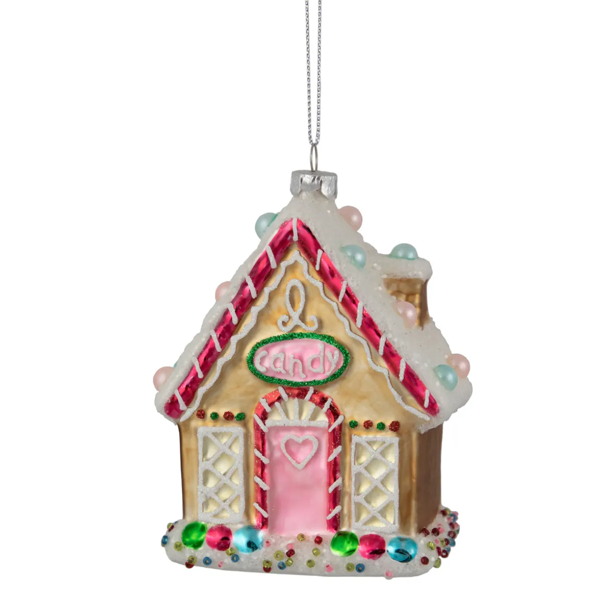 4.5" Glittered Gingerbread House Glass Christmas Ornament