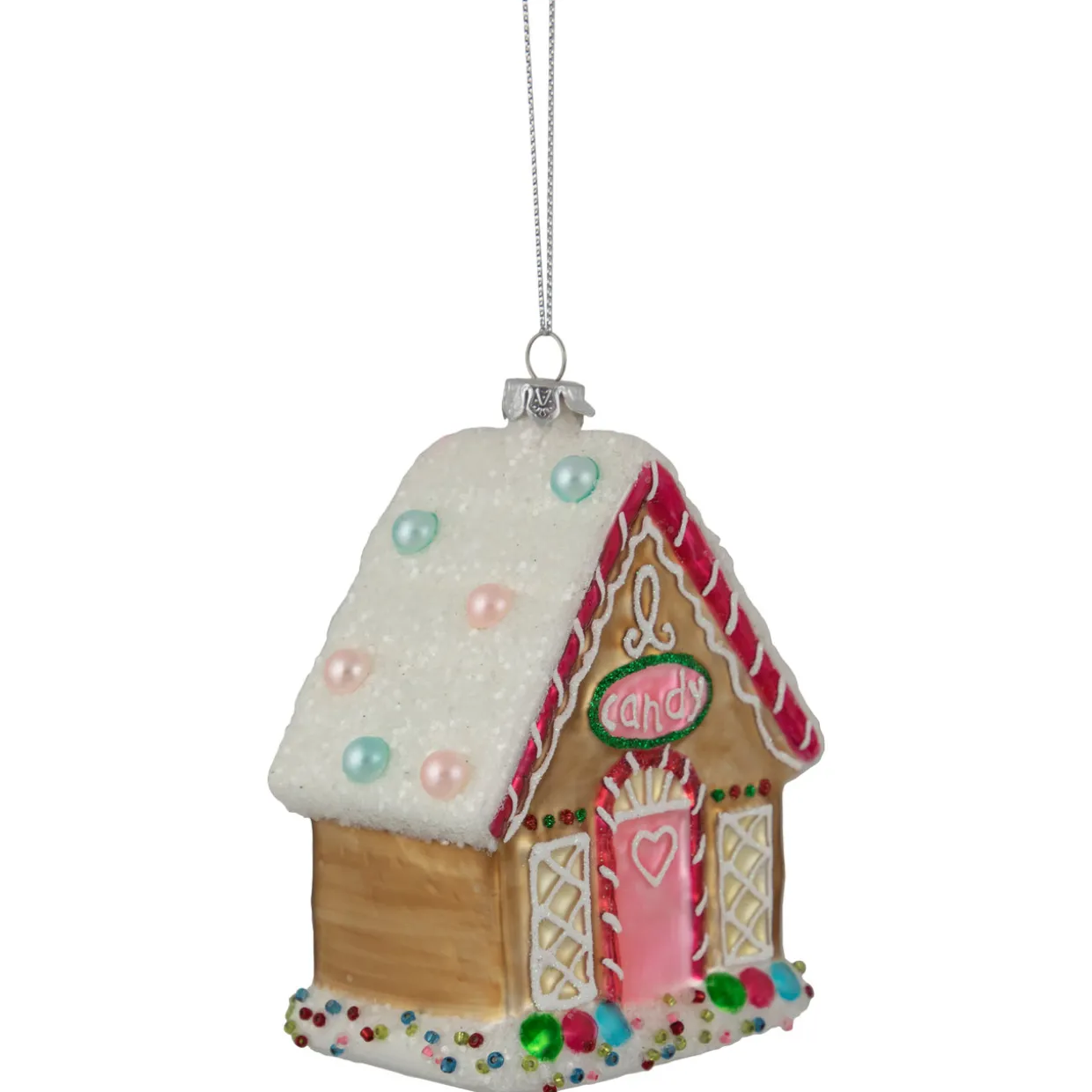4.5" Glittered Gingerbread House Glass Christmas Ornament