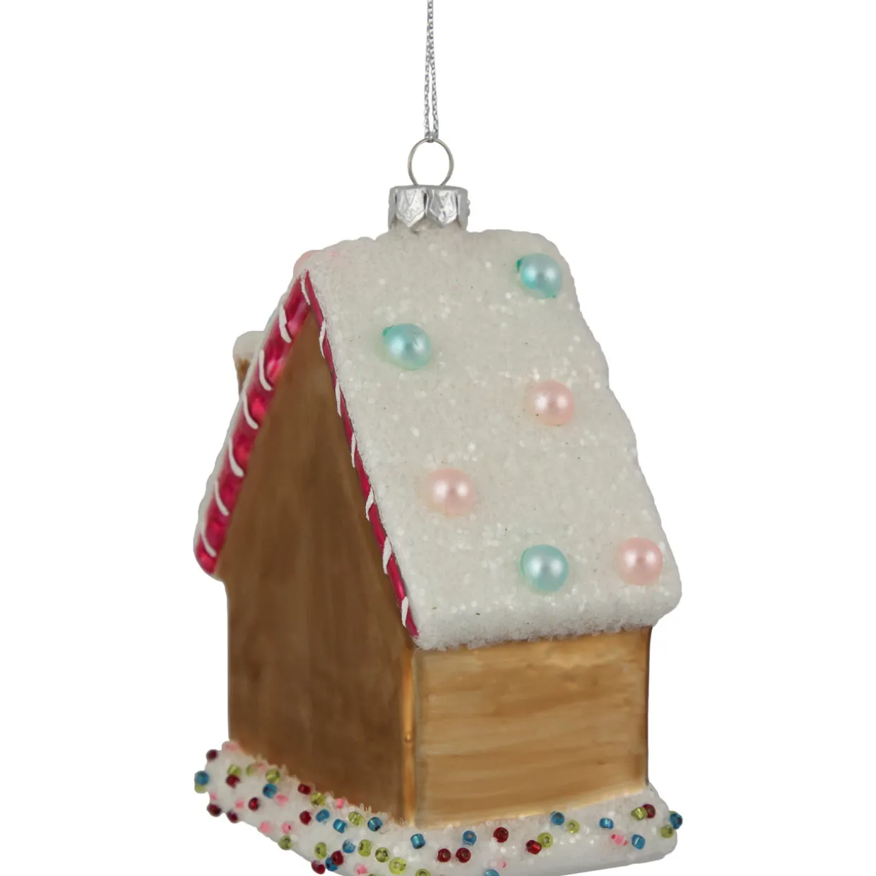 4.5" Glittered Gingerbread House Glass Christmas Ornament