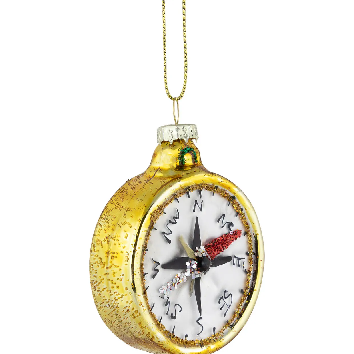 2.5" Glittered Gold Compass Glass Christmas Ornament