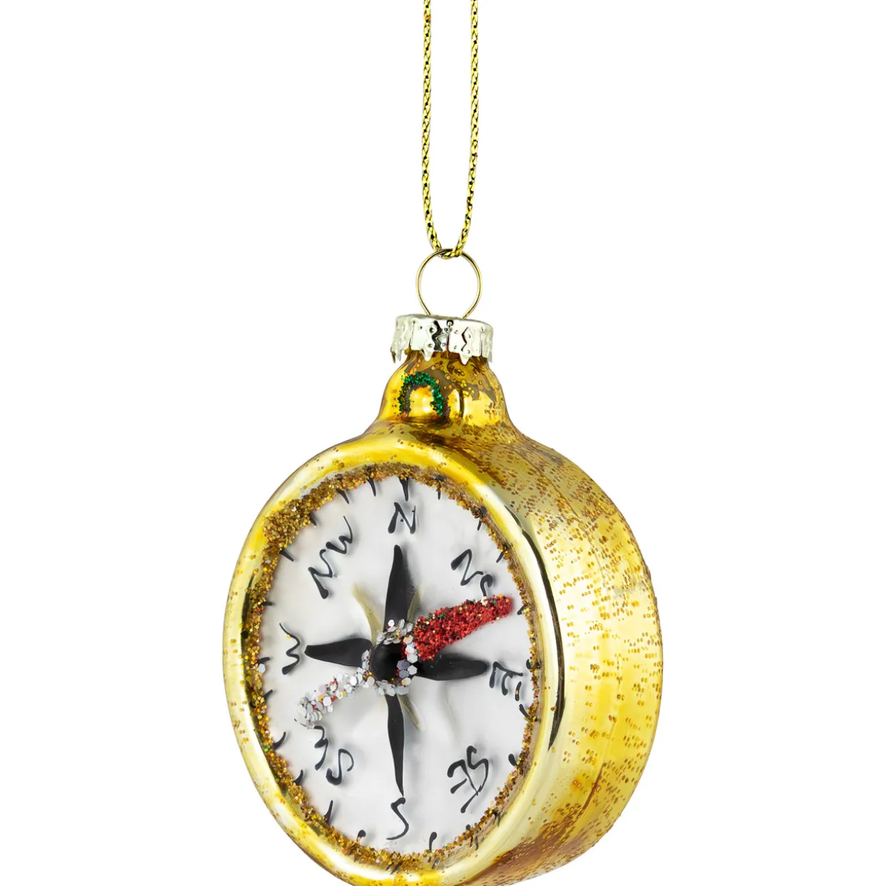 2.5" Glittered Gold Compass Glass Christmas Ornament