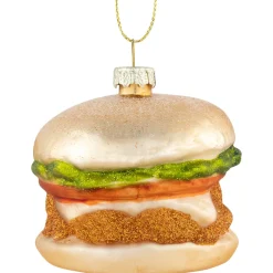 2.5" Glittered Golden Cheeseburger Glass Hanging Christmas Ornament