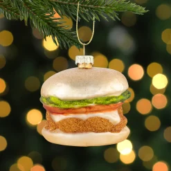 2.5" Glittered Golden Cheeseburger Glass Hanging Christmas Ornament