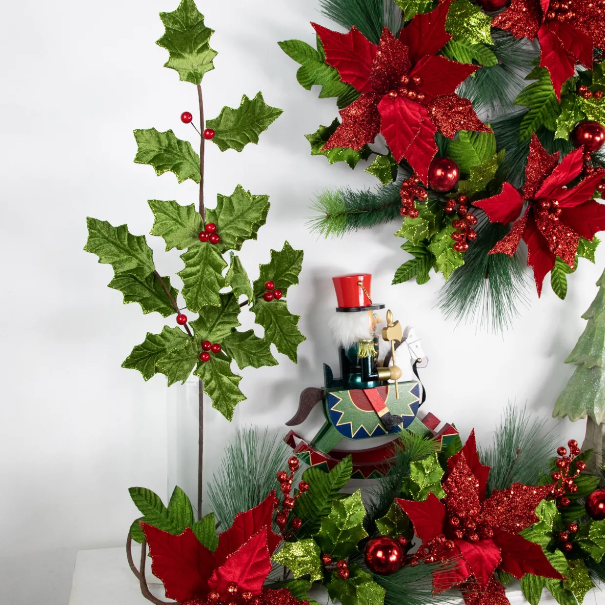 31" Glittered Holly with Berry Christmas Spray