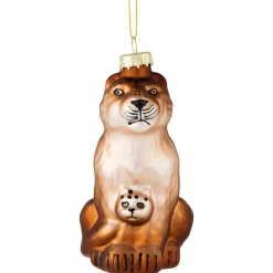 4" Glittered Jaguar and Cub Glass Christmas Ornament