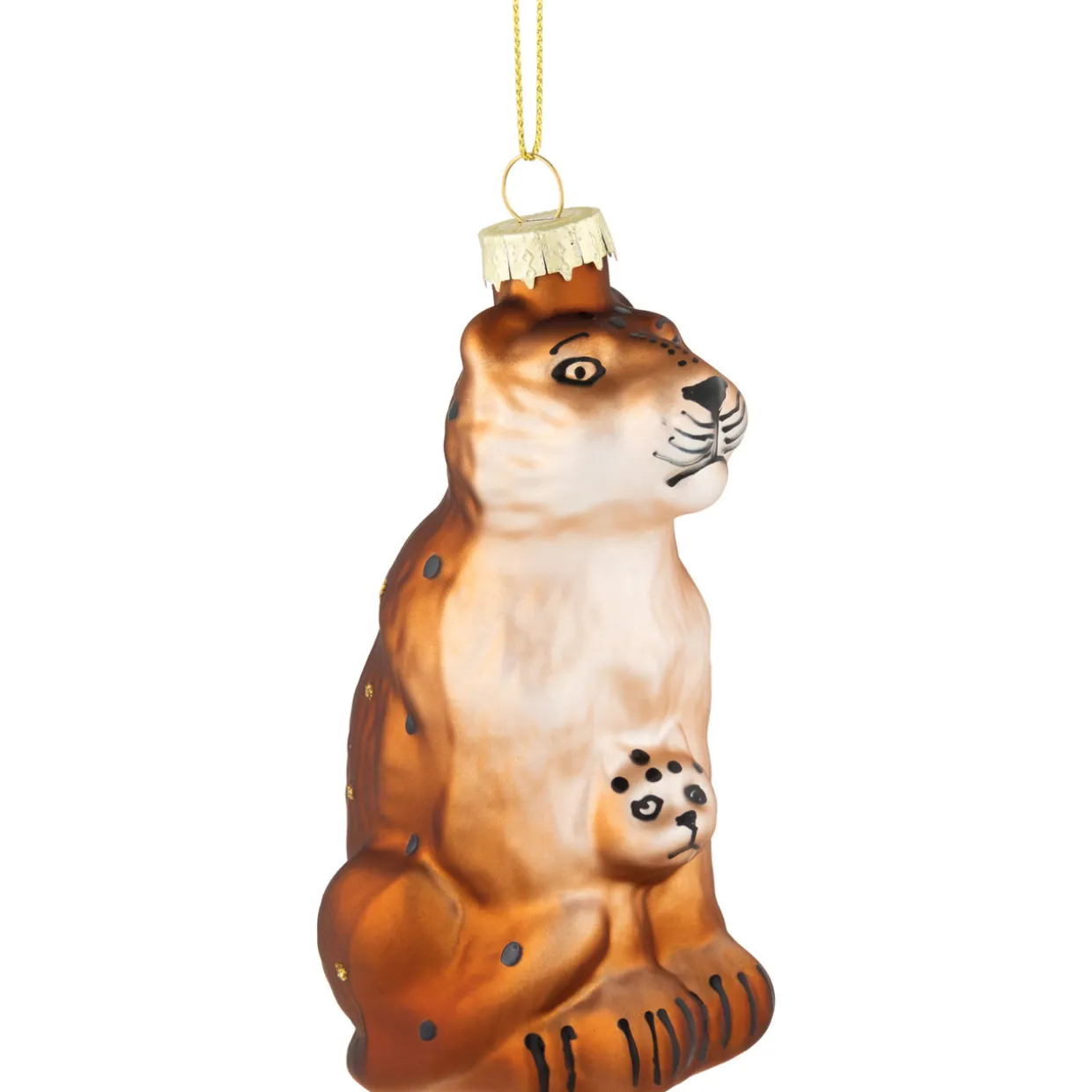 4" Glittered Jaguar and Cub Glass Christmas Ornament