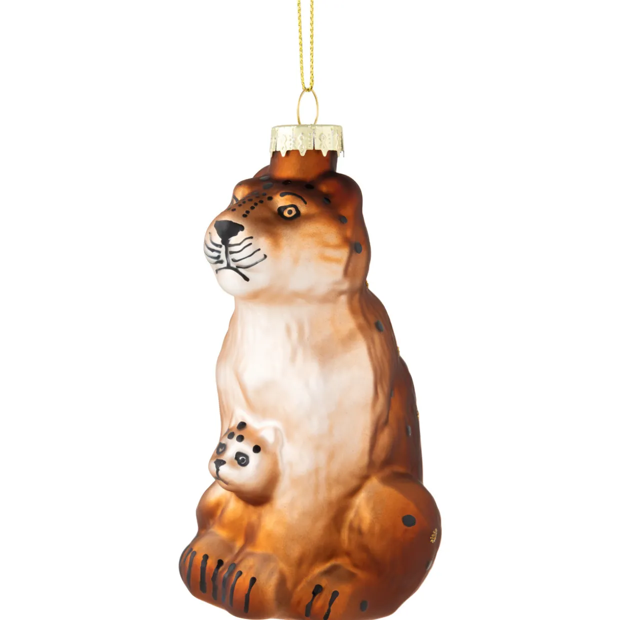 4" Glittered Jaguar and Cub Glass Christmas Ornament