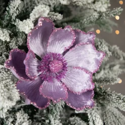 24" Glittered Lavender Magnolia Christmas Stem Spray
