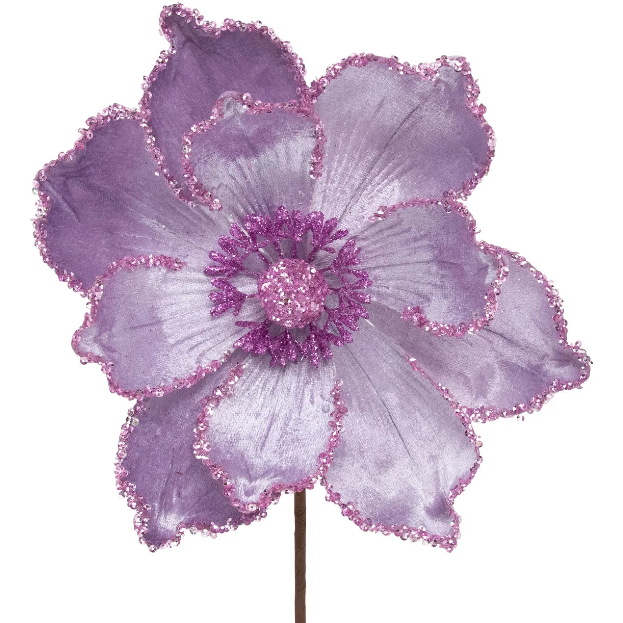 24" Glittered Lavender Magnolia Christmas Stem Spray