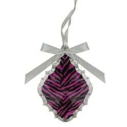 5.5" Glittered Magenta Pink Zebra Print Teardrop Prism Christmas Ornament