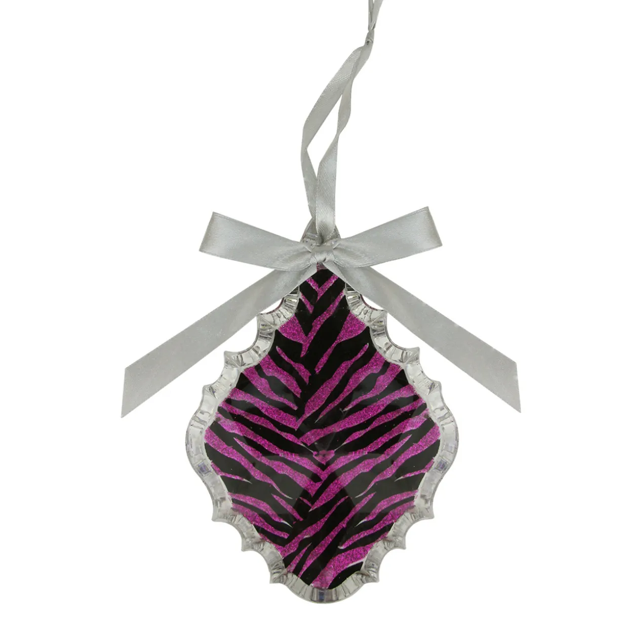 5.5" Glittered Magenta Pink Zebra Print Teardrop Prism Christmas Ornament