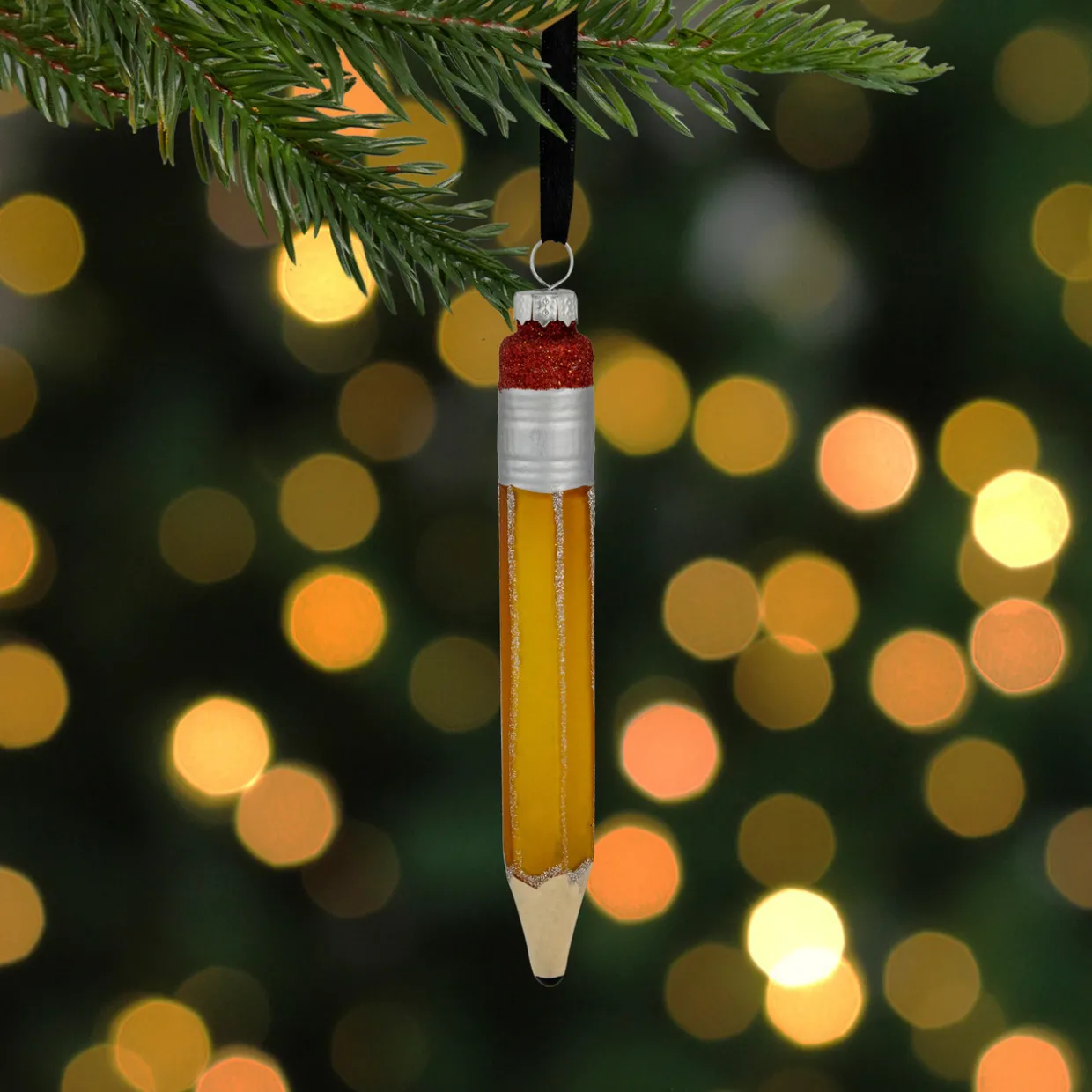 5.75" Glittered Pencil Glass Christmas Ornament