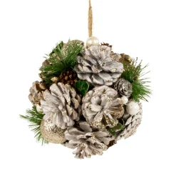 5.5" Glittered Pine Needle and Pinecone Hanging Christmas Ball Ornament