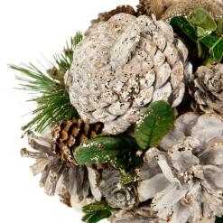 5.5" Glittered Pine Needle and Pinecone Hanging Christmas Ball Ornament
