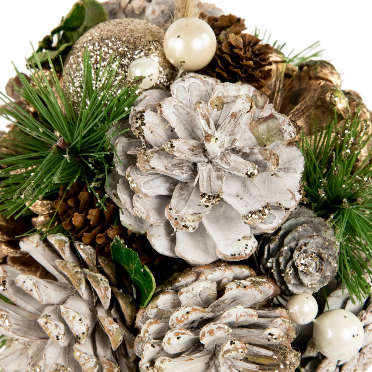5.5" Glittered Pine Needle and Pinecone Hanging Christmas Ball Ornament