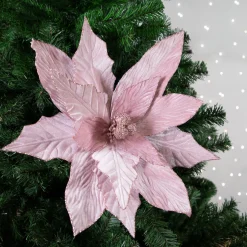 24" Glittered Pink Poinsettia Christmas Stem Spray